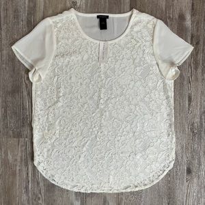 Ann Taylor Womens Blouse White Lace Overlay Short Sleeves S New